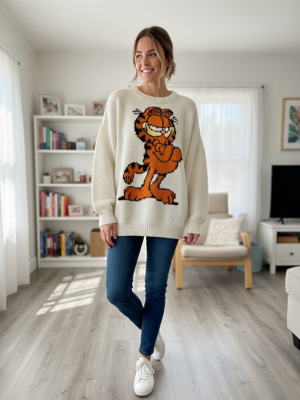 Men’s white Garfield Knit Sweater - Picture 1 of 3
